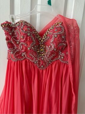 Sherri Hill Coral Beaded Evening Dress